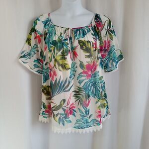 Alyx Top Women's Size 2X Floral Lined Lace Embellished *
